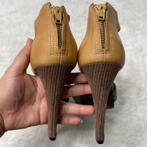 Elizabeth & James Women's Tan Green High Heel Sandal Leather Shoes Size 7.5 - Picture 3 of 14